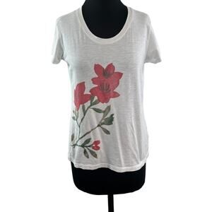 UNIQLO White Top Cotton Floral Scoop Neck Cap Sleeve Pullover Size M Medium
